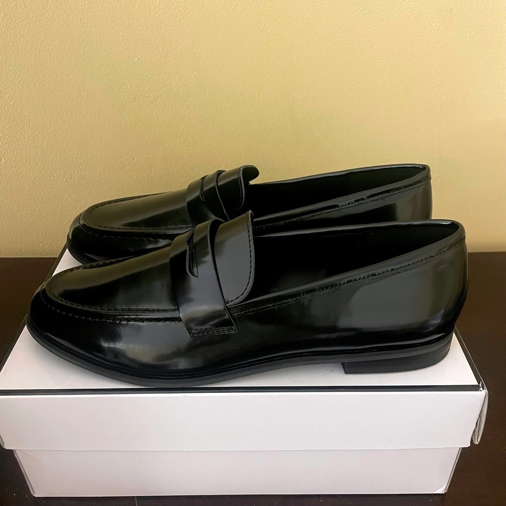 Banana Republic Womens Black Leather Penny Loafers Size 8.5 531524-00-1 FA24